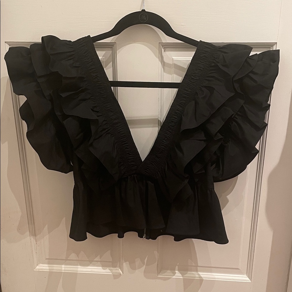 Nasty Gal Black Ruffled Blouse